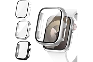 Fullife 3 Pack Screen Protector 40mm Compatible for Apple Watch Series 6/5/4/SE(2023-2020) with 9H Tempered Glass,Overall Shockproof Cover Protective Case for iWatch 40mm(Black/Silver/Transparent)