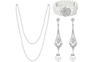 MIVAIUN Ensemble de 3 pièces de perles en plastique, ensemble de bijoux en perles des années 1920, collier de perles, boucles d'oreilles et bracelet, collier vintage des années 1920, bracelet de