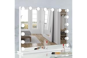 Ruication Hollywood Vanity Mirror with Lights, 60×52cm Large Lighted Makeup Mirror with 17 Dimmable Bulbs, Touch Screen Control, Type-C and USB Output Port, Tabletop or Wall Mounted Mirror For Bedroom