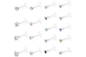 CASSIECA 16 Piezas Piercings Acrílicos Flexible Transparente Labio Mujer Labret Monroe Piercing Cartilago Pendientes Piercing del Cuerpo Joyería