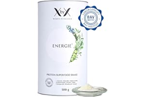 ‎XBYX XbyX Energie 500 g | 16 Portionen | Veganes Superfood Proteinpulver für Shake oder Smoothie | Geschmacksneutrales Eiweißpulver mit essentiellen Aminosäuren & wertvollen Vitaminen | Aus Deutschland