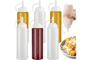 YOUYIKE 6 Pezzi Bottiglia Squeeze di Plastica, 250ml Flacone Dosatore con Tappi, Trasparente Condimento Dispenser,Bottiglia Squeeze per Ketchup, Senape, Mayo, Salse Piccanti, Olio d'oliva