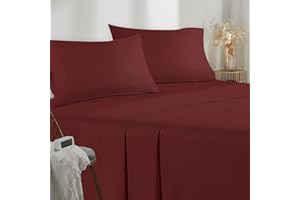 Poligino Sabanas Cama 160 - Juego Sábanas 4 Piezas - Sábanas Bajera Ajustable - Encimera - 2 Funda de Almohada 50x80 (Cama 160-160x190/200 cm, Burdeos)