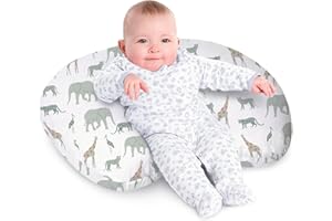 Little Grape Land Nursing Pillow, Soft 100% Cotton Breastfeeding Pillow with Breathable Muslin Removable Cover, Elefant Breast Feeding Pillows for Babies 0-12 Months with Protective Zipper