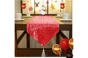 ShinyBeauty Shimmer Red-Sequin Table Runner Tassel-30x180cm, Glitter Round Sequins Fabric for Table Runners in Party Wedding Banquet Table Linen Layout or Decoration (Red)