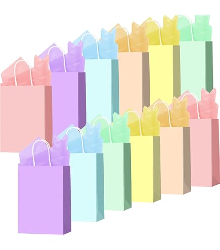 Onteftshop Papier-Geschenktüten Mit Griffen – 32 Stück, 21,6x15,2x9,5cm, 16 Regenbogenfarben, Für Partys & Feiern
