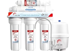 JACAR Equipo de Osmosis Inversa 5 Etapas Domestico con Membrana de 50 Gpd Incluye Filtros Osmosis Inversa 5 Etapas de Coconut Ecologico, Deposito Osmosis 5 Litros, Grifo de Osmosis Inversa y Bastidor ABS