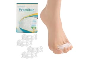 Promifun Zehenspreizer, 2 Paar weiche Gel-Zehenabstandshalter zur Korrektur von Ballenzehen, Zehenspreizer zur Linderung von Plantarfasziitis, Fußschmerzen bei Männern und Frauen (Klar + S)