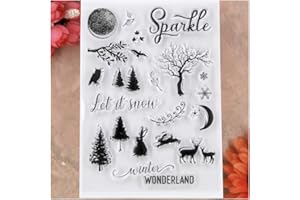 KWELLAM Merry Christmas Tree Deer Let it Snow Winter Wonderland Clear Stamps for Card Making Decoration and DIY Scrapbooking