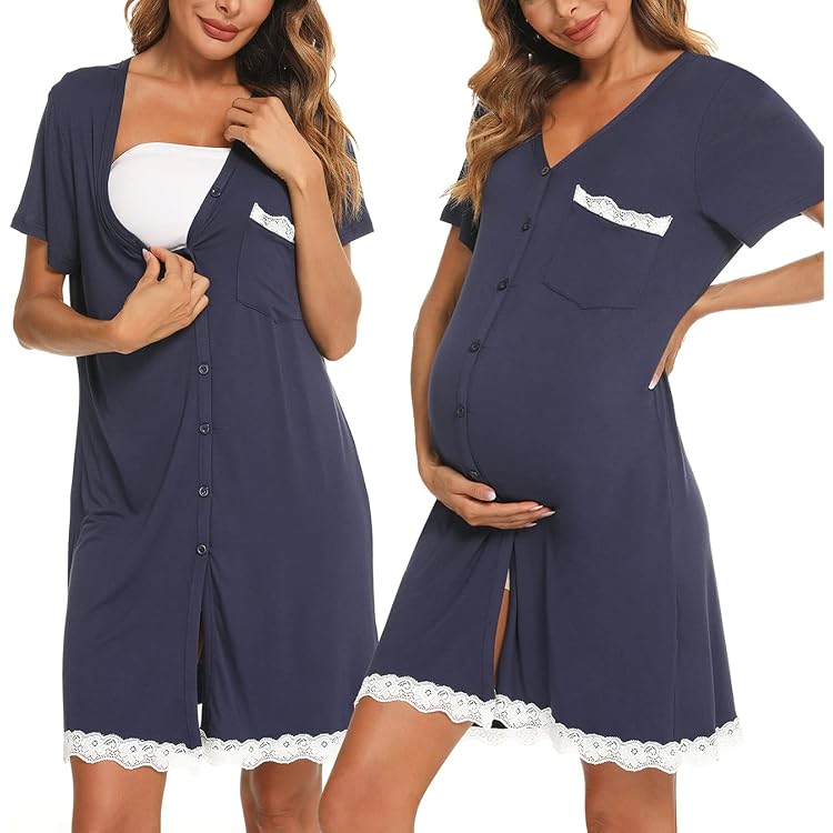 Chemise De Nuit Grossesse Et Allaitement Bellivalini - En Viscose Extensible, Confortable Et Pratique