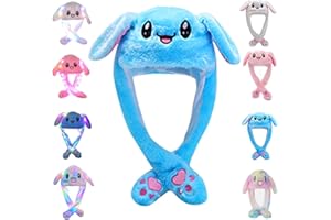 CICILIAYA Funny Plush Bunny Hat Ear Moving Jumping Rabbit Cute Animal Flap Cap Unisex for Women Girls Children Party Holiday Halloween Easter Christmas Birthday Dressup Cosplay Costume Gift with Paws
