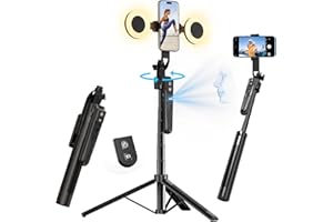 yAyusi Automatique Visage Suivi Trépied avec Lumière, sans App, 360° Rotate 180cm Support de Téléphone avec Capteur de Mouvement, Rétractable Support de Caméra pour Vlog/Vidéo/Enregistrement