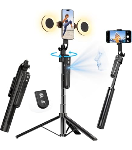 yAyusi Treppiede Rotazione a 360° per Rilevamento Automatico del Volto con Luce ad Anello,180CM Selfie Stick Treppiede con Telecomando,Treppiedes Telefono con Sensore per Streaming Live/Vlog