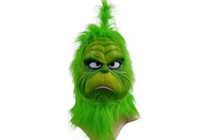 Senua The Grinch - Disfraz de máscara con piel peluda verde para Navidad, cosplay, fiesta, látex, máscara de monstruo verde, accesorios lindos para fiestas de jardín, patio, verde