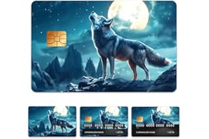 Peacoblue Bank Card Sticker Night Moon and Wolf Credit Debit Card Custom Skin Cover Protector, 4 Styles Waterproof Scratch-Proof and Attractive Decal for Most Popular EBT Transportation Key Card