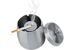 LWMTT Aschenbecher,Aschenbecher mit Deckel, Edelstahl Aschenbecher für Draussen, Sturmaschenbecher als Windaschenbecher für Draußen und Innen (Silber)