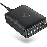 Topvork USB Ladegerät Mehrfach 60W 6 Port USB Mehrfach Ladestation mit Q-Pulse Technologie für iPhone 12/11 Pro Max, Galaxy S