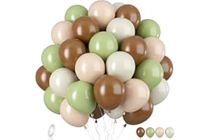 FUNHOT Green and Brown Balloons, 45pcs Sage Green Brown Balloons, Sage Green Brown and Beige Latex Balloons for Safari Jungle Woodland Theme Birthday Baby Shower Party Decorations