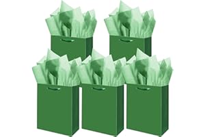 Gcardist Ciemnozielone torebki na prezent z papierem tkanym na ślub, urodziny, artykuły imprezowe - 20x11x24cm średniej wielkości kartonowe torebki na prezent (8x4,3x10 cali, 5 torebek + 10 sztuk