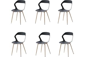 GrandCA HOME Lot de 6 Chaises de Salle à Manger, Chaises de Cuisine, Design Creux Sculpté avec Dossier, Pieds en Métal de Couleur Naturelle d'origine, Noir