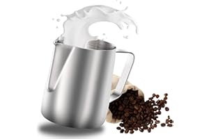 Wrobic Dzbanek na mleko, 400 ml, 12 fl.oz. dzbanek na mleko ze stali nierdzewnej, spienianie mleka do cappuccino i latte, Embossed Scale, Mate