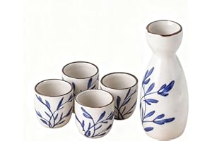 Spldsun 5 Pezzi Set da Sake Giapponese, Ceramica Bicchieri Sakè, Tradizionale Set di Sake, per Ristoranti di tè, Case da tè E per Il Consumo Quotidiano di tè (Bianco)