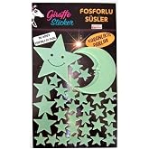 Karanlıkta Parlayan Fosforlu Ay ve Yıldız Tasarımlı Dekoratif Sticker (36 Adet Ay Yıldız)
