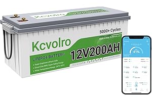 kcvolro Batería de litio Bluetooth LiFePO4 de 12 V 200 Ah Plus con 200 A BMS 4000 – 8000 ciclos, potencia máxima de 2560 W, vida útil de 10 años, apta para energía solar, RV, barco, fuera de red, etc