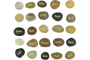 Koltose by Mash 25 Engraved Inspirational Stones with Words of Encouragement Gold Engraved Stones for Worry Stones, Affirmation Stones, Meditation Stones, Gift Rocks