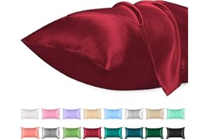 Lirex Set di 2 Federe in Raso 50x75cm, Protezione Capelli e Pelle & Antirughe, Chiusura a Busta,(Vino Rosso)