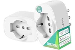 Meross Presa Smart Italiana, Presa WiFi (Type C, F, L) con Monitoraggio Consumi, Presa Intelligente 16A, Compatibile con Alexa, Google Home e SmartThings, Controllo Vocale e Remoto, 3840W, 2 Pezzi
