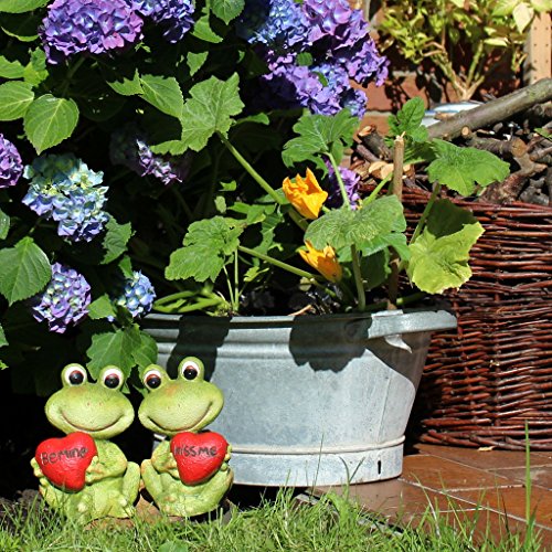 Frosch Gartenfigur sitzend 18cm Gartenfrosch grün Liebespaar Dekofigur mit Herz - 2