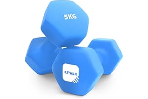 KAYMAN Par de mancuernas de neopreno con agarre antideslizante, bordes hexagonales, superficie resistente al agua y guía de póster de entrenamiento, juego de pesas para el hogar, gimnasio y equipo de