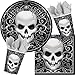 Produktbild 33-teiliges Partyset * TOTENKOPF * für Halloween mit Teller + Becher + Servietten + Deko // Set Partygeschirr Party Mottoparty Motto Grusel Horror Fright Night Schrecken gruselige Totenköpfe Geburtstag Kinder