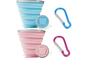 JTMKYO 2 bouteilles d'eau pliables avec cordon, 2 mousquetons, tasse de voyage, tasse portable pour enfants, bouteille d'eau pliable en silicone, convient pour les voyages et les sports de plein air.