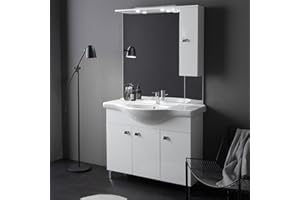 Kiamami Valentina - Mobile bagno a terra con lavabo in ceramica 105cm bianco lucido Smeraldo