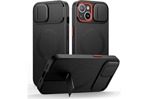 SURITCH Coque Magnétique Compatible avec iPhone 15, Coque de Protection avec Couvercle Coulissant pour Appareil Photo et Support réglable(Noir)