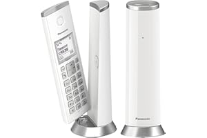 Panasonic KX-TGK212SPW Teléfono Inalámbrico Digital, Unidad Base y 2 Auriculares, Altavoz Manos Libres, LCD Blanco, Bloqueo de Llamadas Molestas, Imán para Auricular, Blanco