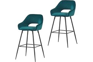 AINPECCA Bar Stools Set of 2 Green Velvet Barstools Breakfast Bar Stools with Arms Backs Workshop Kitchen Barstool Upholstered Seat Metal Footrest for Home Bar, Counter, Kitchen and Islands