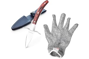 Kaqisen Oyster Knife Oyster Shuck Set Oyster Opener Resistente al taglio e guanti per cozze o formaggio a pasta dura Manico in legno adatto Acciaio inossidabile (Grande/L)