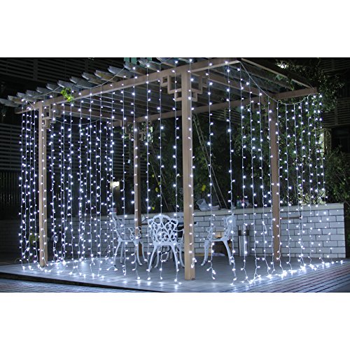 Fuloon 2014 New Update(Can Be Used Outdoor)220V 8 Mode 10M x 3M Curtain Light Net Light 1000 Led String Rope Light Clear Cable Fairy Light Indoor Mood Light For Wedding Decoration Stage Home Party Hotel KTV Bar Coffee Shop Decor(White, 10M*3M)