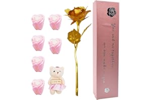 MIOTLSY Rosa Eterna Rosas Bella y Bestia en 8pcs Flor de jabón , Flor de Hoja Dorada , Bear y Caja Colorida Flor Artificial de Lámina de para San Valentín Navidad cumpleaños Aniversario de Regalo