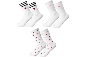 MoguGo 3 Paar Herz Damen Socken 36-42 Baumwolle Lustige Socken Weiß Schwarzes Herz Socken Kuschel Motiv Socken Tennissocken Sportsocken für Geschenke Valentinstag