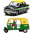 Tzoo Technology and You (Pack Of 2) Pull Back Action Cng Auto & Ambassador Taxi (Door Openable) Toy, Miniature Model Vehicles Toys Combo Set For Kids Age 3+ Years Old - Multicolor