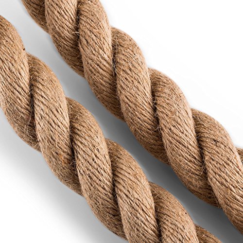 Capital SportsPower Rope Kletterseil Schaukelseil mit Haken Schwungtau Tarzanseil mit Stahlhalterung Deckenbefestigung zum einhaken (9m 12m oder 15m Länge, Seildurchmesser: 3,8cm, dreischläg, aus Hanf) beige - 2