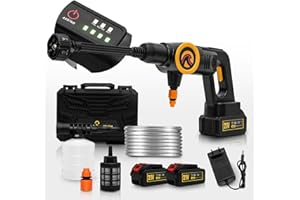 Sunster 21V Cordless Pressure Washer with 2X4000mAh Battery, 6-in-1 Nozzle, LED Remaining Battery Display, 3 Speed Adjustment, 5m/16.4FT Hose Jet Wash Tool for Patio and Car, Floor Garden Cleaning