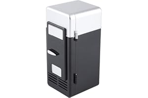 Oumij Mini Frigorifero USB - Frigorifero USB a LED - Frigorifero Portatile Compatto - Bevande Lattine Per Bevande, Frigorifero e Riscaldatore - Per Casa, Ufficio, Auto(Nero)