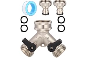 TIDEVAN 3/4" Y Distributore a 2 Vie Rubinetto a 2 Vie Giardino Raccordo Argenteo Distributore a 2 Vie per Rubinetto Giardino con Valvole di Intercettazione Individuali per Rondella Giardino Prato