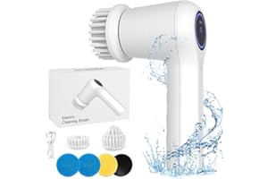 PANTHEM Elektryczna szczotka do czyszczenia spin Scrubber z 5 głowicami, bezprzewodowa, elektryczna, ręczna, wodoszczelna, do łazienki, kuchni, do głębokiego czyszczenia, szybkiego ładowania, wskaźnik energii