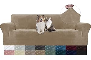 YSTELLAA Terciopelo Fundas Sofa Elasticas 4 Plazas, Ajustables Fundas Sofa Elastica, con Reposabrazos, Antiarañazos, Universales, Gruesa Antimanchas, Confort Suavidad, Camello
